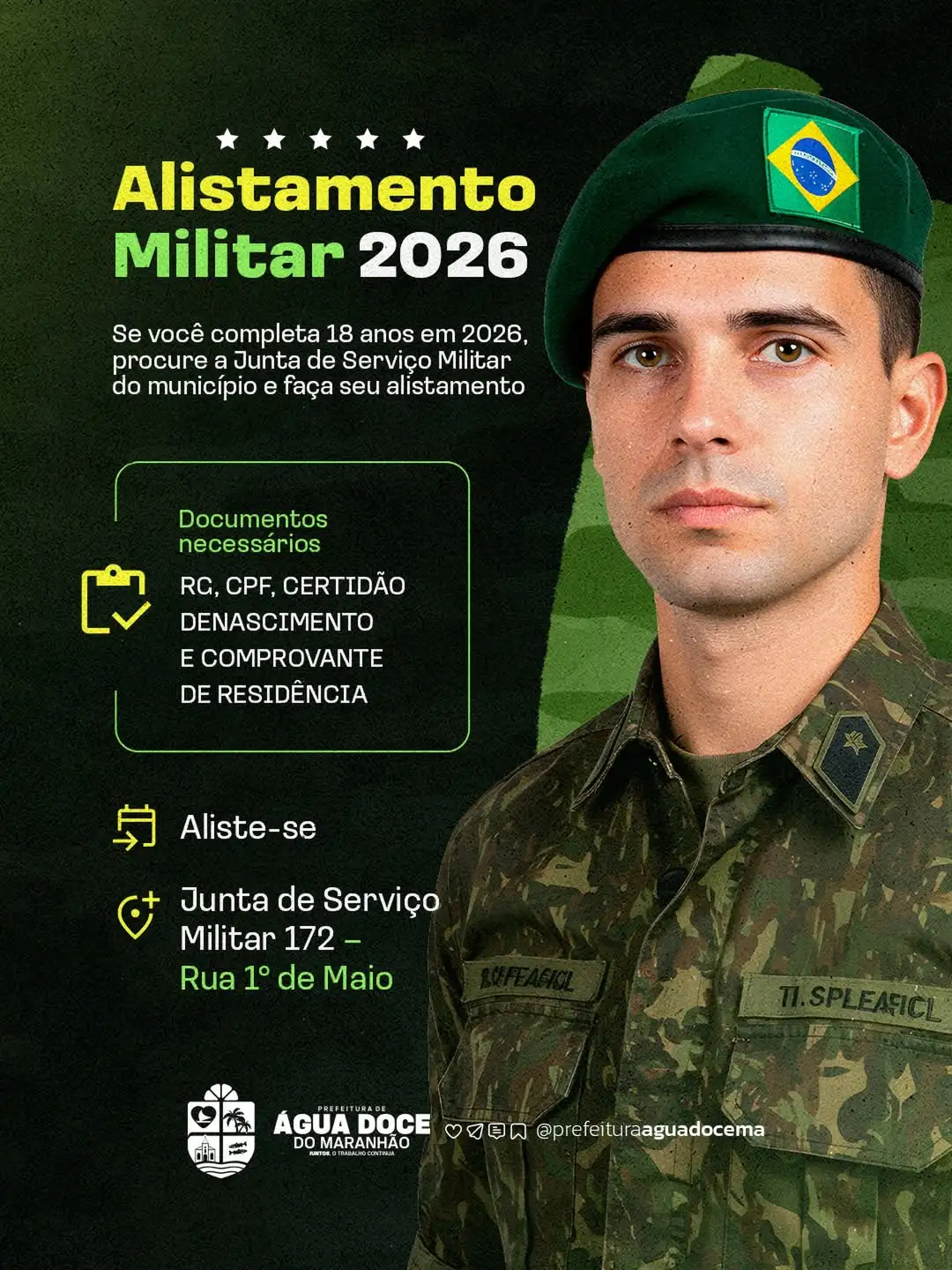 Prefeitura de Água Doce do Maranhão orienta jovens sobre o alistamento militar obrigatório