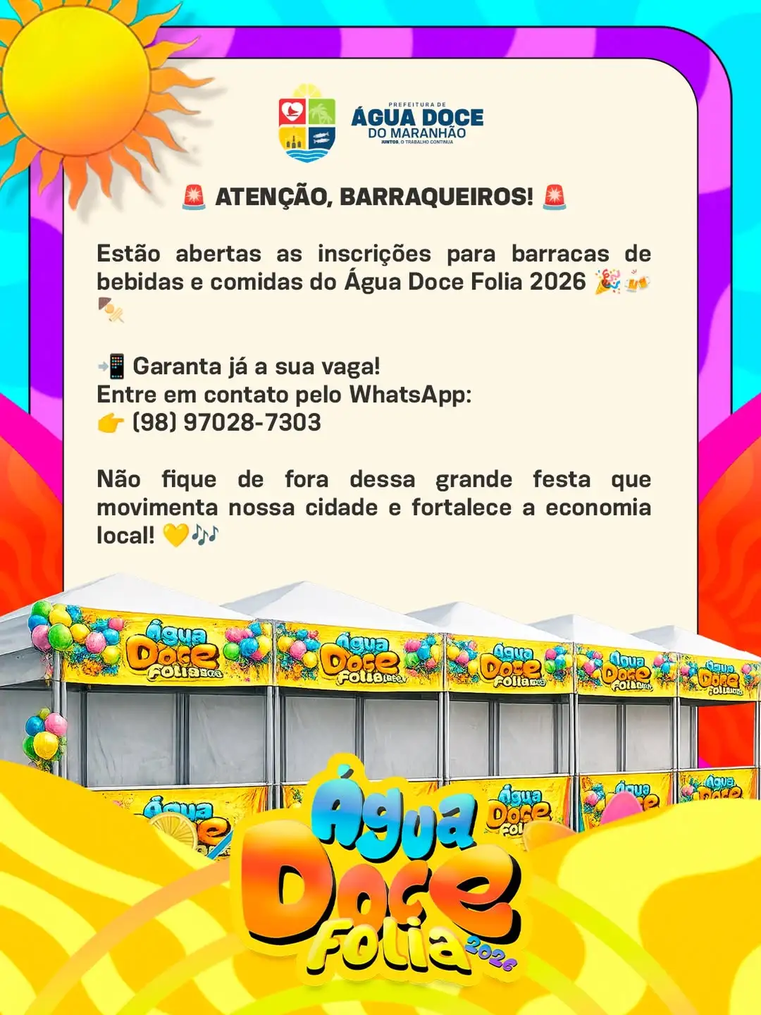 INSCRIÇÕES ABERTAS PARA BARRAQUEIROS – ÁGUA DOCE FOLIA 2026