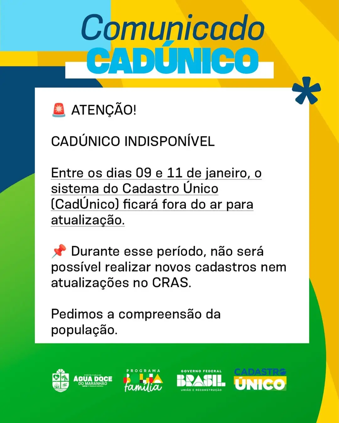 🚨 ATENÇÃO! CADÚNICO INDISPONÍVEL TEMPORARIAMENTE