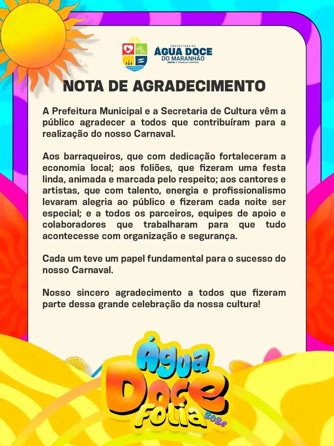 💛 Nota de Agradecimento | Prefeitura de Água Doce do Maranhão