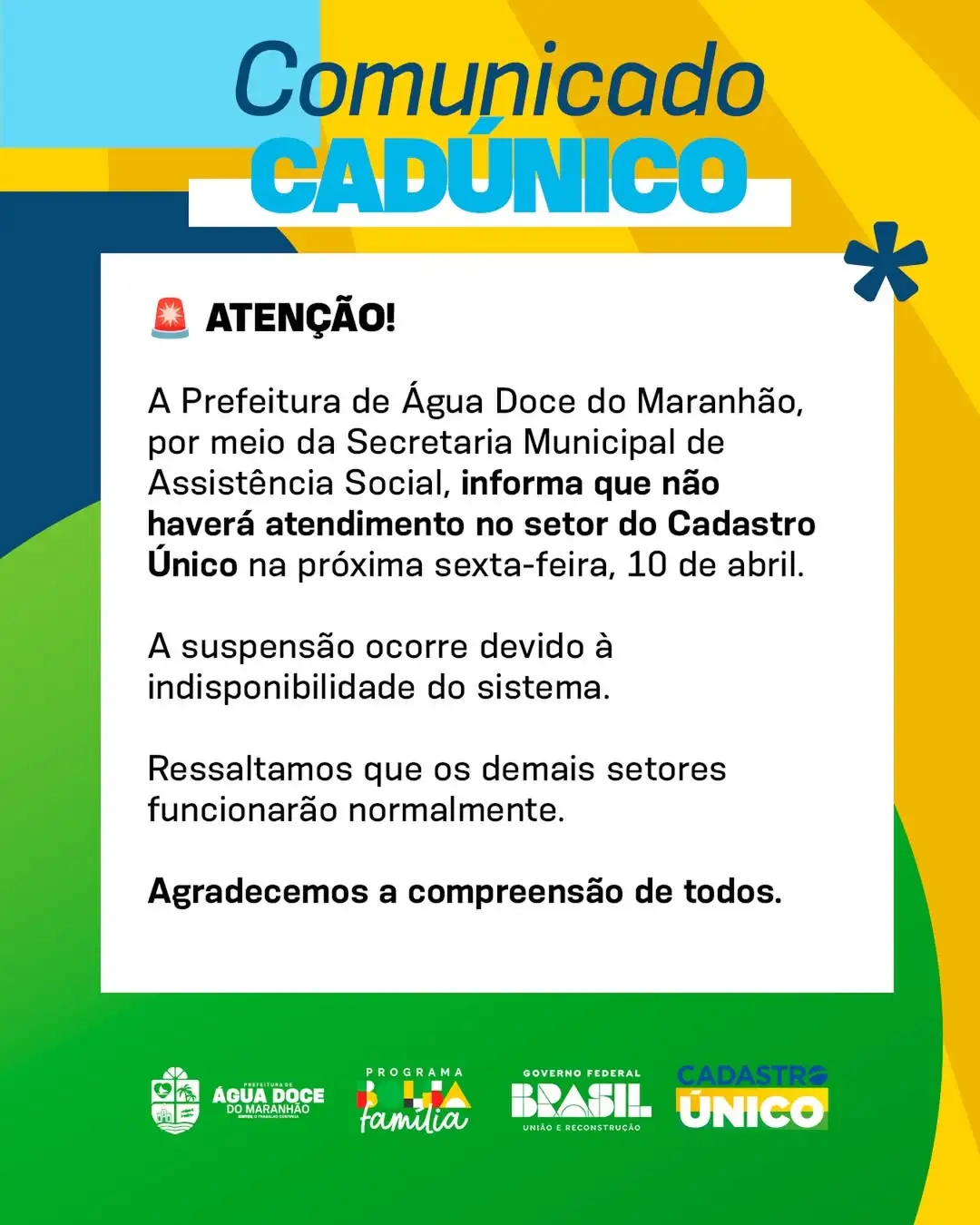 Comunicado Oficial sobre atendimento do Cadastro Único