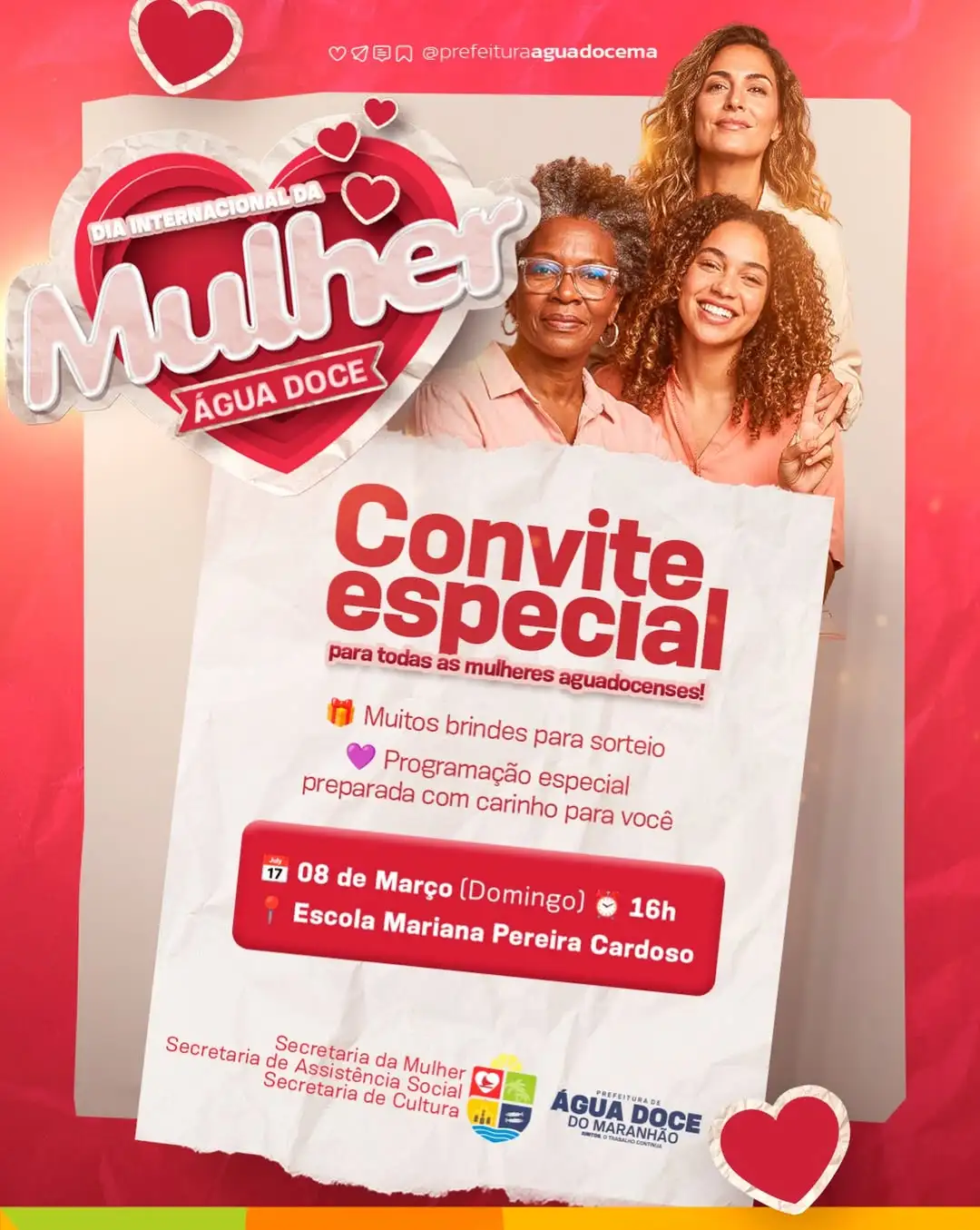Prefeitura de Água Doce do Maranhão convida para celebração do Dia Internacional da Mulher